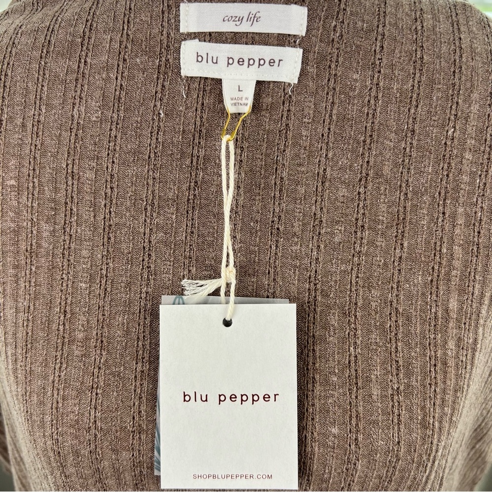 NWT Blu Pepper Size Large Cozy Ribbed Open Front Cardigan Brown - Picture 5 of 6